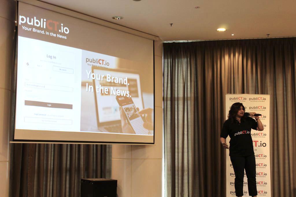 Manminder Kaur Dhillon presenting the cloud based PR super app at the launch of PubliCT.io