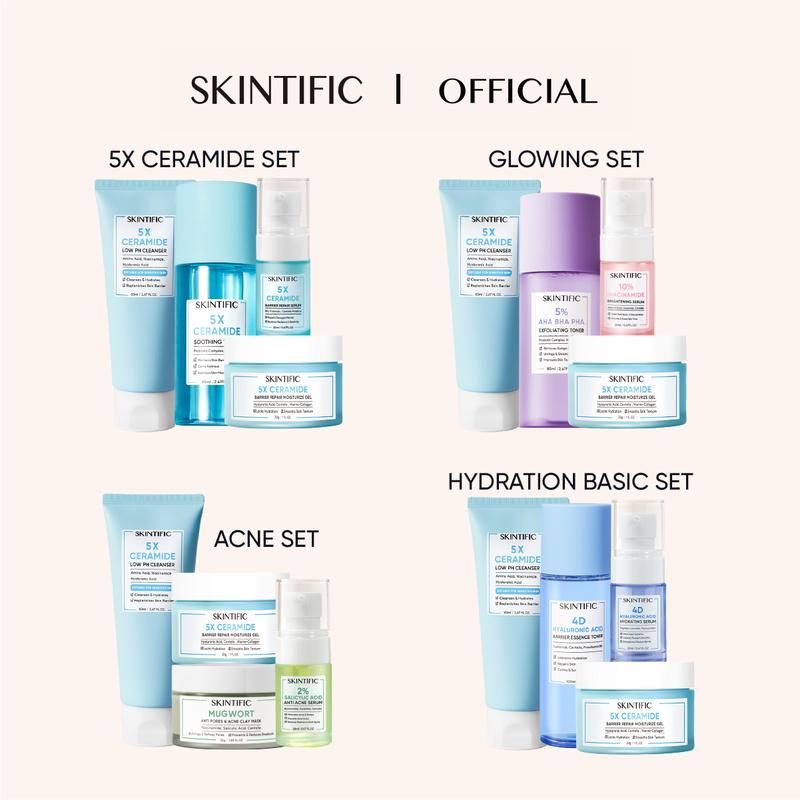 SKINTIFIC 4PCS Paket Skincare Set-Best Seller/5X Ceramide Set/Glowing Set/Acne Set/4D Set